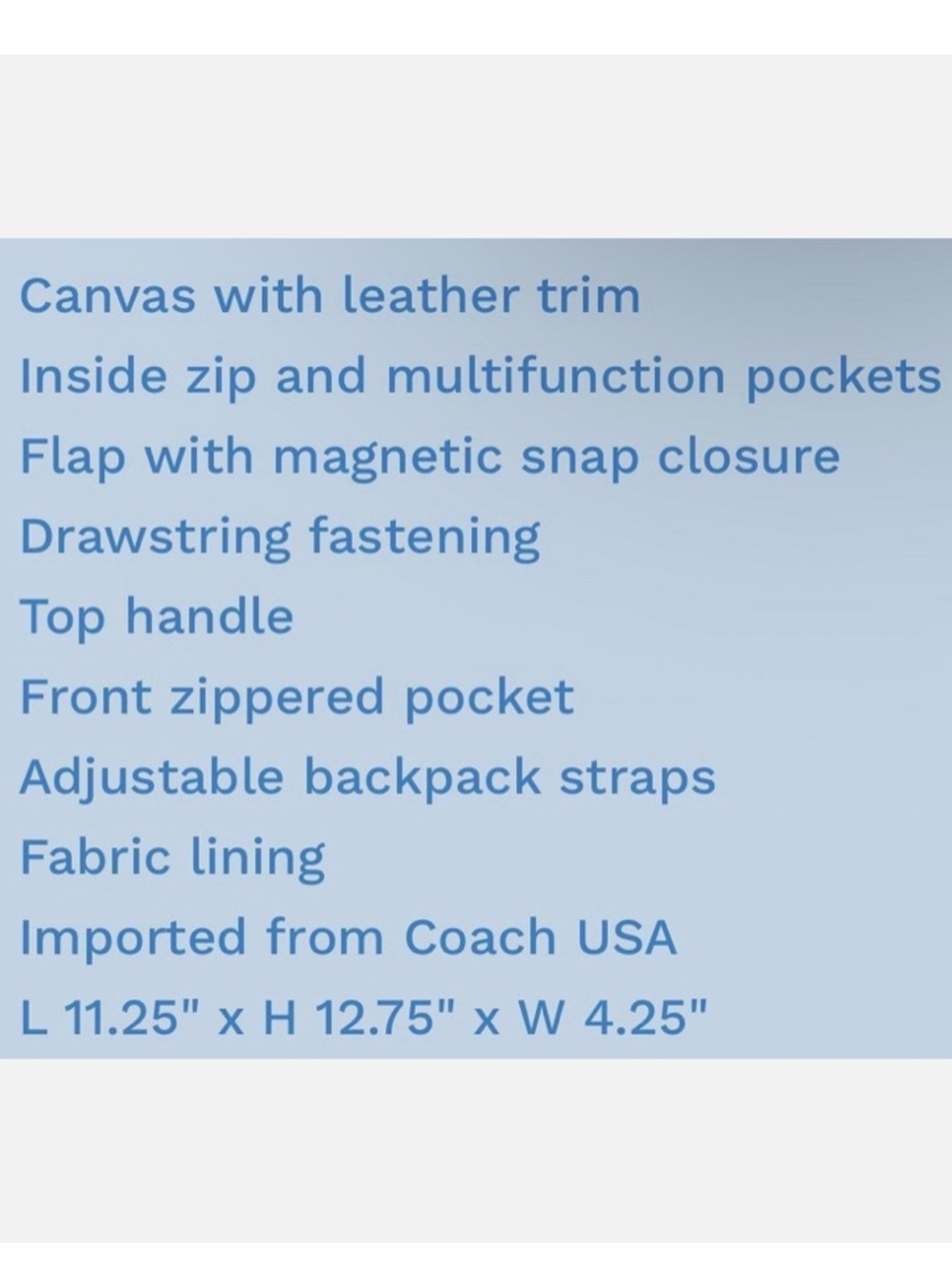 Coach Navy and Tan Sawyer Canvass/ Leather Medium Backpack with Gold Hardware - Picture 8 of 8